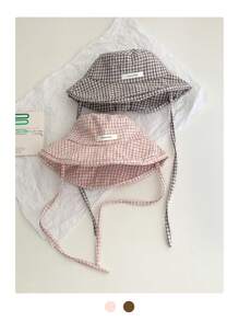 1pc Summer Vacation Fresh Big Brim Sun Hat For Women, Sweet Gingham Ribbon Foldable Beach Hat, With Love Patch, Outdoor Photography Sunshade Bucket Hat