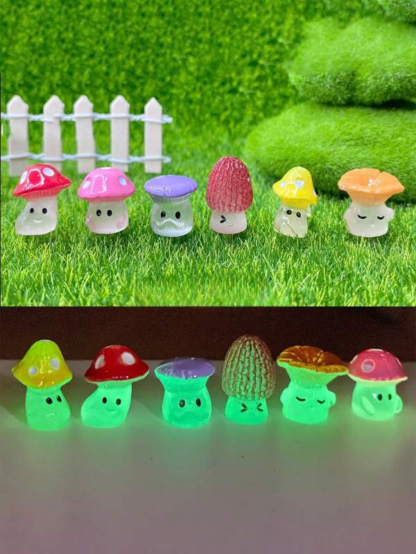 Set de 6/12/20 miniaturas de hongos que brillan en la oscuridad - Lindas figuras de resina de hongos para decorar jardines en miniatura, recipientes de vidrio, plantas en maceta, trabajos de paisajismo a microescala, decoración de jardín, accesorios para el interior del coche, fiesta de San Valentín (estilo aleatorio)