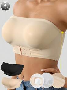 2PCS Sexy Strapless Bras Seamless Invisible Bra Push Up Lingerie Set Two Pieces Set Front Closure Tube Tops Wireless Wedding Bra Breathable Lingerie Underwear