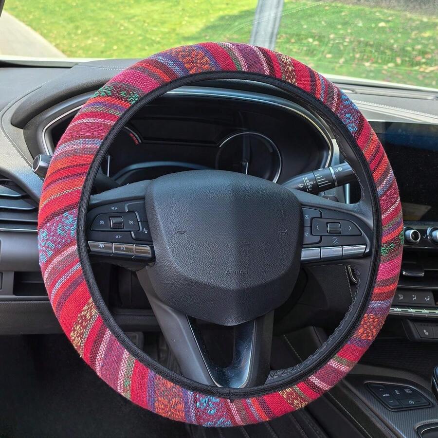 1 pieza Accesorios de protección para el volante del automóvil Estilo bohemio de lino sin anillo interior Funda elástica para el volante Funda elástica para el volante de múltiples colores Todo el año Universal