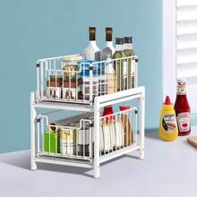 Living And Home Sliding Under-Sink Rack - 2-Tier Pull-Out Organizer (26cm White)