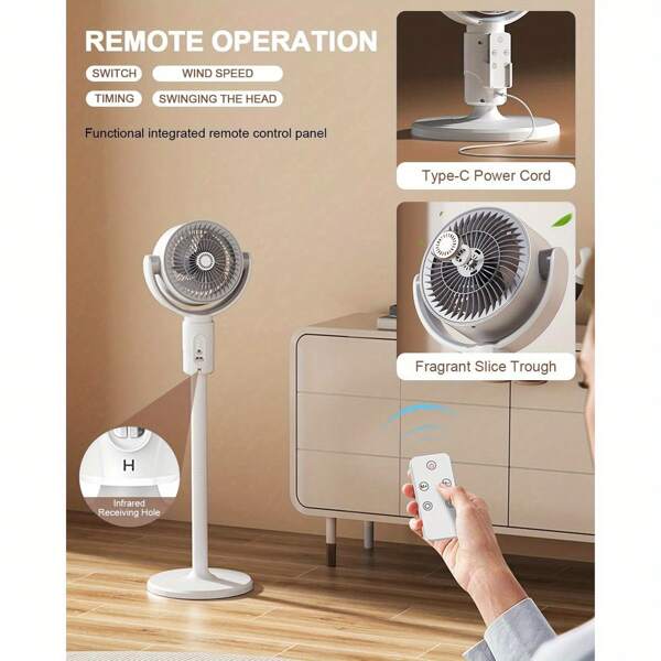 Remote Control Smart Oscillating Standing Fan - 3-In-1 Desk/Floor/Ground Fan, 5 Speeds 8-Hour Sleep Mode, Adjustable Height And Wind Speed, USB Powered Portable Home Fan For Bedroom, Dorm, Outdoor, Modern Oscillating Fan | Multi-Function Design, Portable Fan