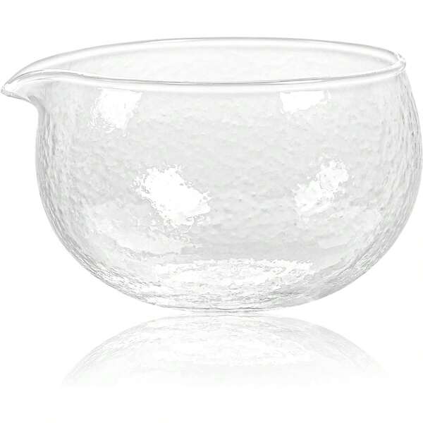 1PC Textured Glass Matcha Bowl With Pouring Spout - Handmade Japanese Style Matcha Green Tea Ceremony Chawan 400ml 13.5 Oz Big Glass Salad Porridge Juice Bowl Cup Glass Matcha Bowl With Spout -Chawan Bowl Glass Matcha Bowl With Pouring Spout, Ceremonial Mixing Chawan, Clear Traditional Japanese Style Matcha Green Tea Cup Mug, Hammer Spouted Matcha Mixer Back To School