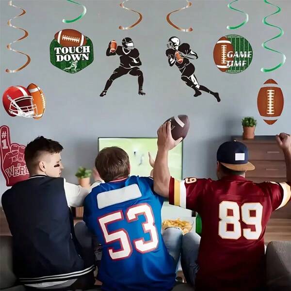 12 Stück Fußball Fan Spiraldekoration zum Aufhängen - doppelseitige Papier Deckenornamente mit Touchdown, Spielzeit & Spieler Silhouetten für Sport-Motiv Partys & ganzjährige Feierlichkeiten