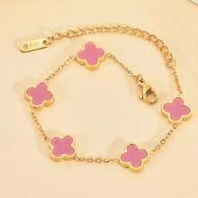 1 pièce Bracelet/Collier en acier inoxydable minimaliste à quatre feuilles de trèfle pour femmes, en acier titane hypoallergénique, bijou populaire