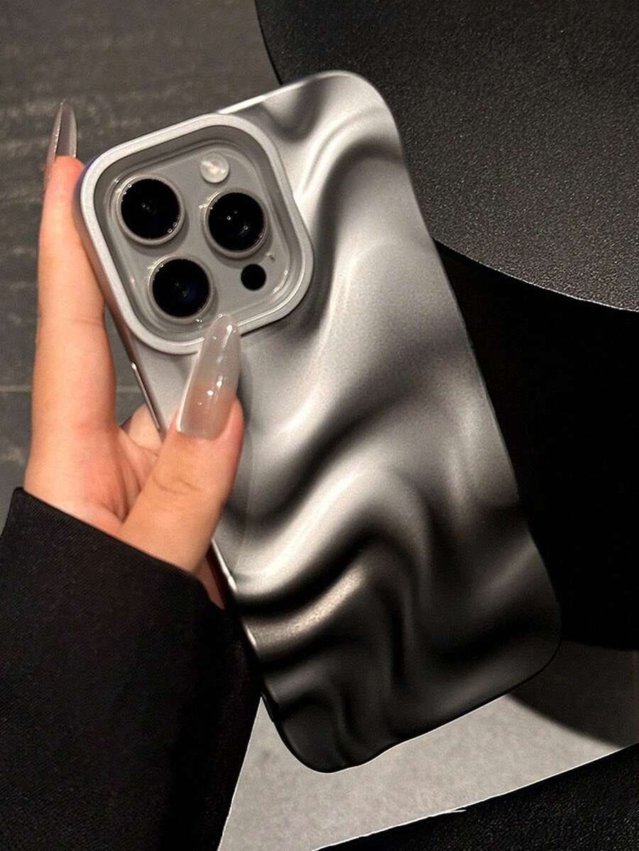 高级简约银黑渐变3D波浪纹手机壳，兼容 17 Pro Max/17 Pro/16 Pro Max/16/16 Pro/16 Plus/15/15 Pro Max/15 Pro/11/12/13/14 Pro Max/11 Pro/11 Pro Max/12 Pro/12 Pro Max/13 Pro/13 Pro Max/14 Pro/14 Pro Max/16E/12 Mini/13 Mini，软壳设计，简约创意