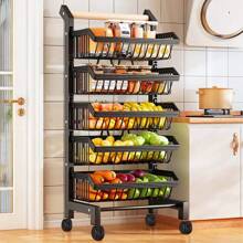 Living And Home 5-Shelf Kitchen Cart - Movable Storage Trolley With Wheels (42cm W Black)