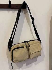 Unisex Large Capacity Multi-Pocket Shoulder Bag, Men's Messenger Bag, Women's Crossbody Bag, Nylon, Solid Color, Sling Bag, Washed Canvas Crossbody Bags - Multicolor - View 15