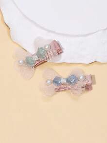 3 件套可爱珍珠装饰蝴蝶结发夹，甜美蓬松刘海发夹爪夹发夹发夹