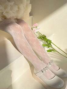 1pc Kids Thin White Tights, Lolita Net Pantyhose, Springtime Toddler Girls Leggings - White - View 5