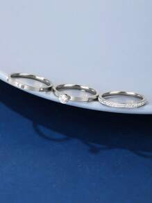 Conjunto de 3 anéis de aço inoxidável com zircônia cúbica, banhados a ouro 18K, hipoalergênicos, estilo elegante, adequados para uso diário e festas femininas, presente