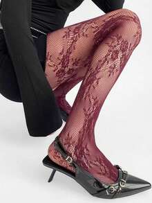 A Sexy Lace Mesh Pantyhose Women's Jacquard High Stretch European And American Style Leggings - Multicolor - View 14
