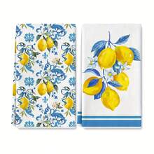 2/4/6/48pcs Sweetheart Lemon Kitchen Towels - Super Absorbent Microfiber, Odorless, Knitted Fabric, Vibrant Yellow & Blue Design, Ideal For Teens, Perfect For Kitchen & Bathroom Use Ideal For Dining Tables, Restaurants, Birthday & Party Decorations, Home Decoration Table Decoration,Party Decoration,Wedding Decoration,Dining Room Kitchen Decoration,Room Decoration,Home Decoration - Multicolor - View 2