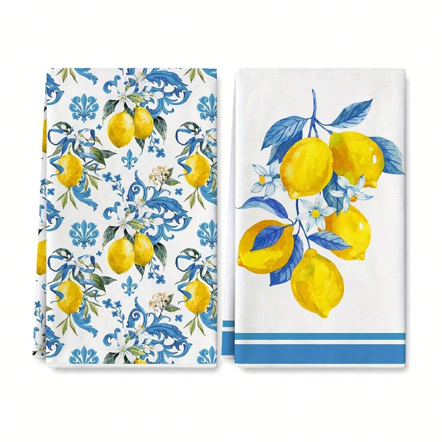 2/4/6/48pcs Sweetheart Lemon Kitchen Towels - Super Absorbent Microfiber, Odorless, Knitted Fabric, Vibrant Yellow & Blue Design, Ideal For Teens, Perfect For Kitchen & Bathroom Use Ideal For Dining Tables, Restaurants, Birthday & Party Decorations, Home Decoration Table Decoration,Party Decoration,Wedding Decoration,Dining Room Kitchen Decoration,Room Decoration,Home Decoration