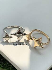 1 pieza Anillo abierto ajustable de cobre, estilo brillante de estrella de 4 puntas en oro o plata, regalo clásico de joyería para hombres y mujeres