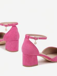 Tacones con talón de purpurina y suela natural con aplique metálico - Morado Violeta - Ver 4