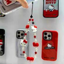 Sanrio Sanrio Hello Kitty Red And White Apple Phone Camera Kitty Hanging Chain Suitable For Phone Case Hanging Chain Original Handmade Bead CCD Camera Hanging Chain
