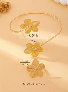 Set de 2 piezas de brazalete y anillo de flor dorada con diseño minimalista elegante, adecuado para fiestas, banquetes y cenas de mujeres, como regalo