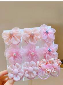10pcs/Set Cute Mesh Flower Hair Ties With Bowknot, Hair Accessories Ponytail Holder Hair Elastic Hair Rope