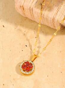 1 Piece Of Light Luxury Elegant Stainless Steel Rotatable Multi-Color Flower Pendant Necklace Elegant And Fashionable Representative Jewelry Suitable For Daily/Banquet/Party Wear Holiday For Girlfriend For Girlfriends