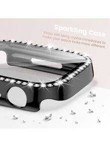 5pcs/Set Men Women Shiny Rhinestone Decor Fashionable Glamorous Anti-Fall 2 In 1 Ultra-Thin Tempered Glass Screen Protector Watch Case, Compatible With Apple Case 38/40/41/42/44/45/46/49Mm, Compatible With Apple Series Ultra/SE/10/9/8/7/6/5/4/3/2/1, Intelligent Watch Case Accessories