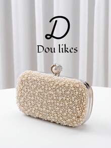 珍珠手拿包，精致的感觉，订婚手提包，旗袍/晚礼服包，优雅的社交名媛派对包 - 金色 - 查看 2