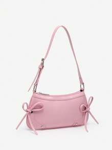 1 pieza Bolso de hombro estilo retro con decoración de lazo cruzado, hombros descubiertos, estampado de leopardo, adecuado para citas, salidas, fiestas