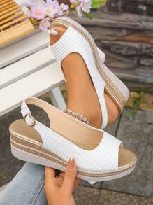 Neue Mode lässige offene Zehe Gold & Weiß bequeme vielseitige Outdoor Schuhe für ältere Frauen