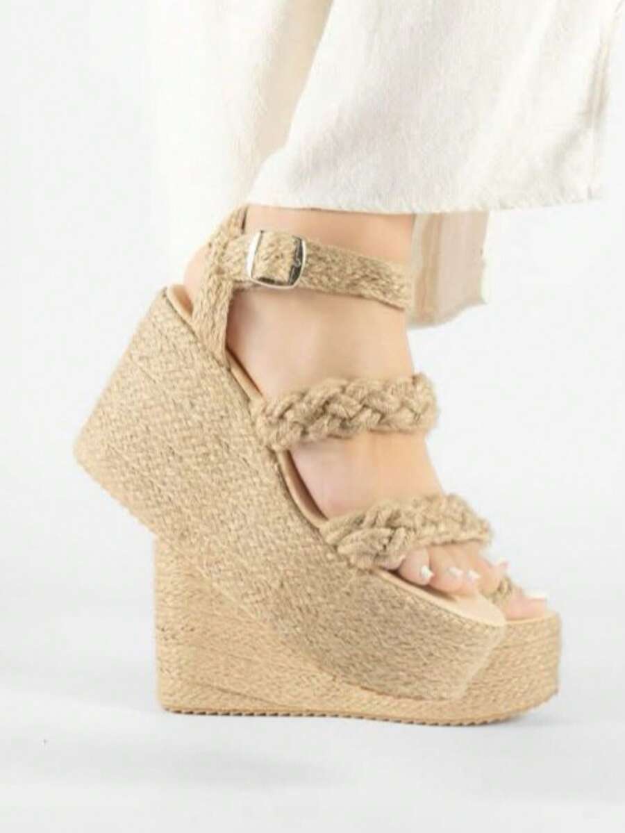 SANDALIAS CUÑAS DE MUJER ALPARGATAS DE YUTE CON PLATAFORMA DE MODA SANDALIAS ABIERTAS ACOJINADAS SUELA ANTIDESLIZANTE DE PRIMAVERA VERANO MODA WOMAN SHOES MINAS DEL REY     Bohemio  Vacación - Beis - Ver 1