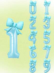 2pcs Matte Blue Bow Balloon Set, 40 Inch Blue Number Balloons Suitable For Birthday Party, Anniversary Decoration - Multicolor - View 2