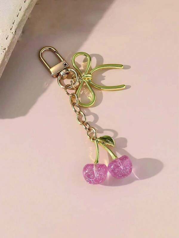 Shiny Simulated Cherry Flower Bow Keychain, High-End Handbag Pendant, Backpack Decoration