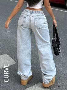 Jeans in denim larghi a vita alta lavati con acqua, casual e leggeri, adatti per uso quotidiano, disponibili in taglie comode per donne