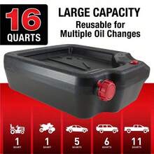 16-Quart Automotive Oil Drain Pan Container With Elongated Design Captures The Full Flow Of Oil, Eliminates Clutter, Facilitates Storage, And Features An Integrated Handle And Grip For Easy Portability And Maneuverability - Black - View 4
