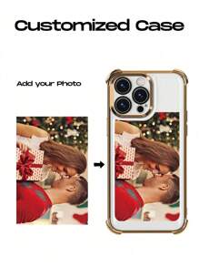 1pc DIY Gold Quadrangular Shockproof Custom Photo Phone Case, Compatible With Apple 16, 15, 14, 13, 12, 11 Pro Max Mini X XS XR 6 7 8 Plus, Suitable As A Surprise Gift For Mother's Day, Anniversary, Birthday, Father's Day, Christmas, Family, Valentine's Day