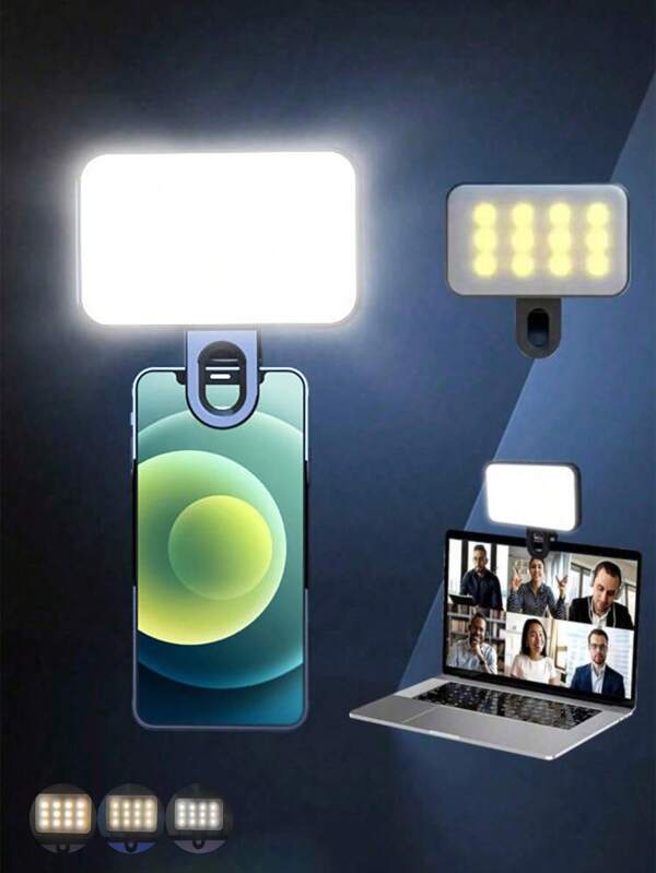 1 PC LED Fill Light Selfie Light, LED Phone Fill Light, Portable Fill Light 3 In 1 Light Color 3 Lighting Mode, Type-C 5V Rechargeable Portable Mini Clip-On Fill Light , Makeup, Live Stream, Zoom Conference Rechargeable Clip Video/Photos Light For Phone, Camera