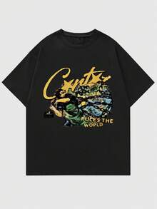 男士超大号休闲百搭简约时尚印花短袖T恤，春夏