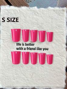 10 件手工按压式指甲：短方形粉色纯色假指甲套装，瞬间让您魅力四射，附带 1 个果冻凝胶样品和 1 个指甲锉 美甲用品