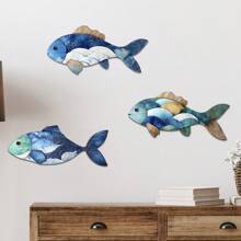 3pcs Mediterranean Fish Shaped Wall Decoration Wooden Wall Hanging Creative Wall Decoration