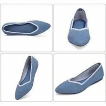 Womens Flat Shoes Classic Pointed Toe Flats Knitted Dress Shoes Soft Comfortable Dressy Flats Women - 藍色 - 查看 4