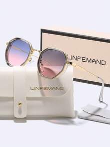 LINFEMAND 复古几何金属框架渐变装饰时尚眼镜，优雅派对/节日礼物，适合女性夏季海滩度假、户外、旅行 - 彩色 - 查看 15