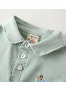 Áo thun tay ngắn cho bé trai 2025 Áo thun polo trẻ em mùa hè mới phong cách Hàn Quốc đa năng - xanh quân đội - Xem 3