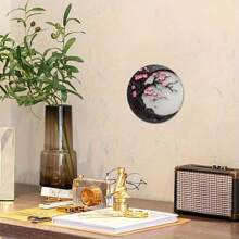 1 Peça Arte de Parede de Madeira em Forma de Lua de 8x8 Polegadas com Design de Flor de Cerejeira Elegante - Design de Flor Rosa e Lua Crescente com Detalhes Dourados, Ideal para Decoração de Casa Moderna ou Estilo Japonês