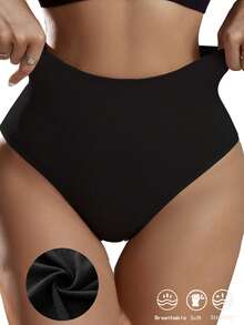 5PCS High Waist Postpartum Tummy Control Solid Color Seamless Panties, Minimalist Fashion, Suitable For Daily Wear Or Workout - Black - View 2