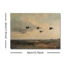 1pc Frameless Flying Ducks Vintage Wall Art Poster Canvas Print Minimalist Abstract Countryside Landscape Rustic Painting For Dorm,Apartment,Living Room,Bedroom,Modern Home Decoration