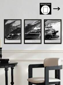 3Pcs/Set, Optional Frame, High Quality Print Painting, Retro Style, Sports Car, Nostalgia, Car Lovers, Wall Art Poster, Home Decoration, Suitable For Living Room, Sofa, Bed, Hallway, Bedroom, Bathroom, Office, Perfect Art Gift, PVC Rigid Pipe Safety Packaging ,Wall Art With Frame