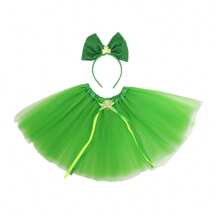 Cat Dog Skirt Set, Green Tulle Skirt With Shiny Clover Hairband/Hat Costume For Irish Holiday