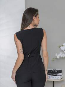 Plain Elegant Vest And Dress Pants Set C3302 - màu đen - Xem 6