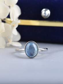 Anillo de plata de ley 925 con ópalo/aguamarina genuino para mujer, muestra de ópalo de fuego oval como regalo de San Valentín para mujeres y niñas