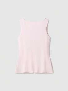 Women's Gold Button Decorated Knitted Vest - Pink - View 2