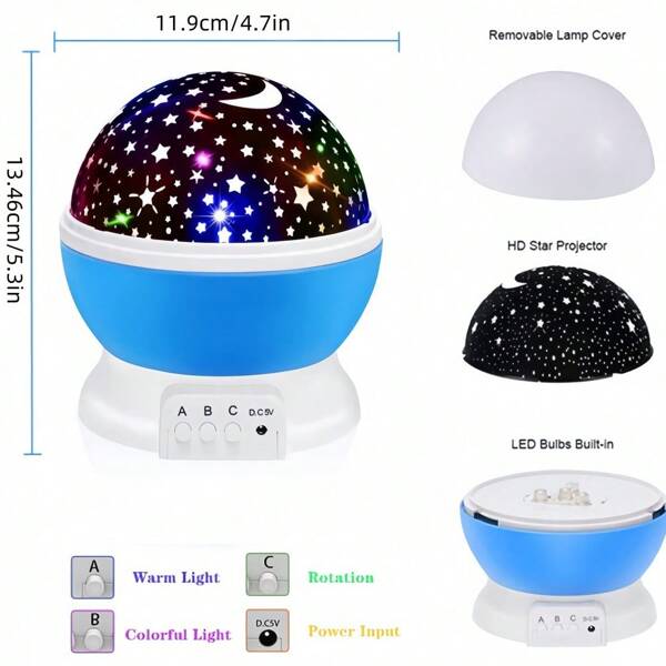 1pc Star & Moon LED Atmosphere Night Light - 360 Degree Rotating Projector Lamp With Multi-Color Lighting - Dimmable Indoor Mood Light, Button Control, Suitable For Room, Bedroom, Living Room, Karaoke Music Ambience